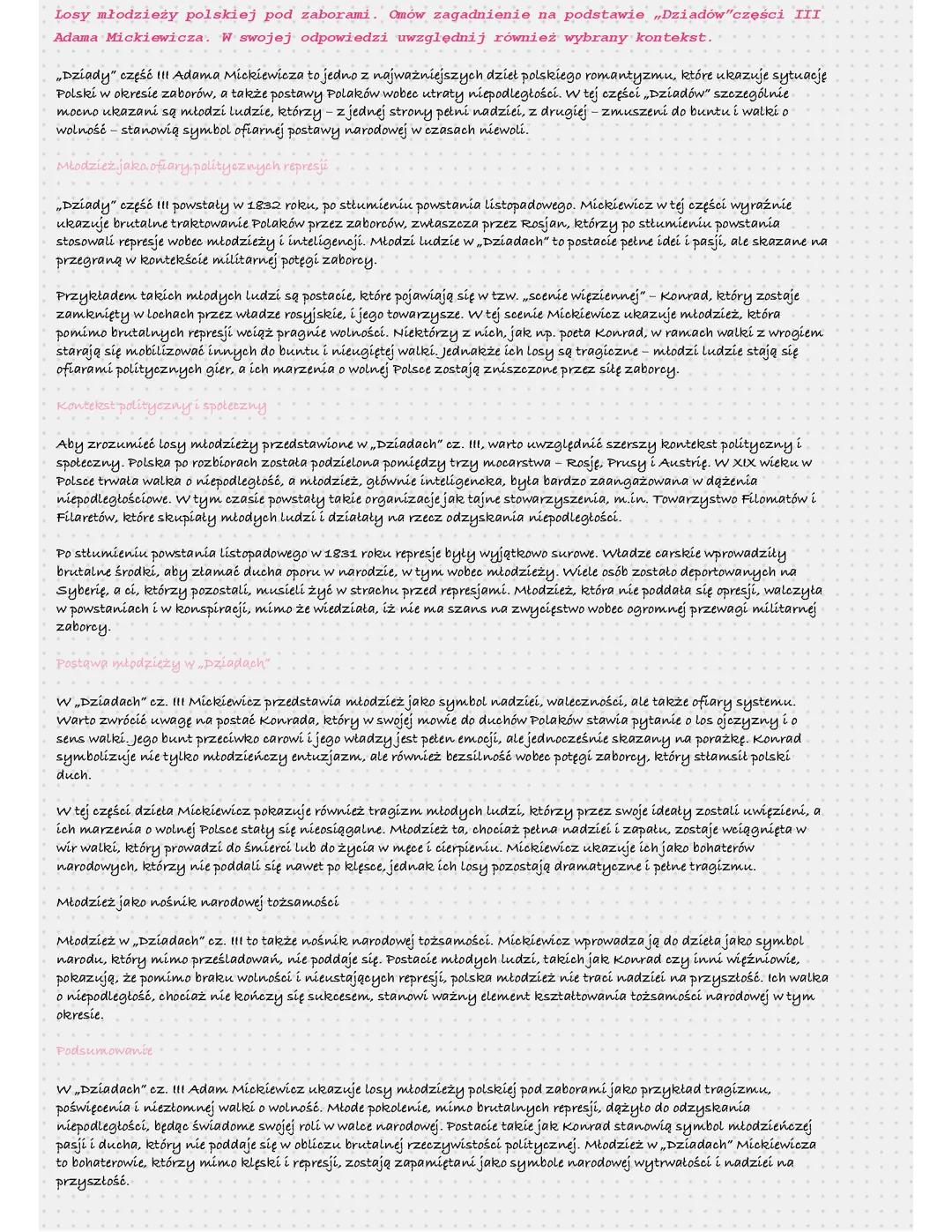 Tematy Jawne matura 2026/2028 Dziady cz. 3