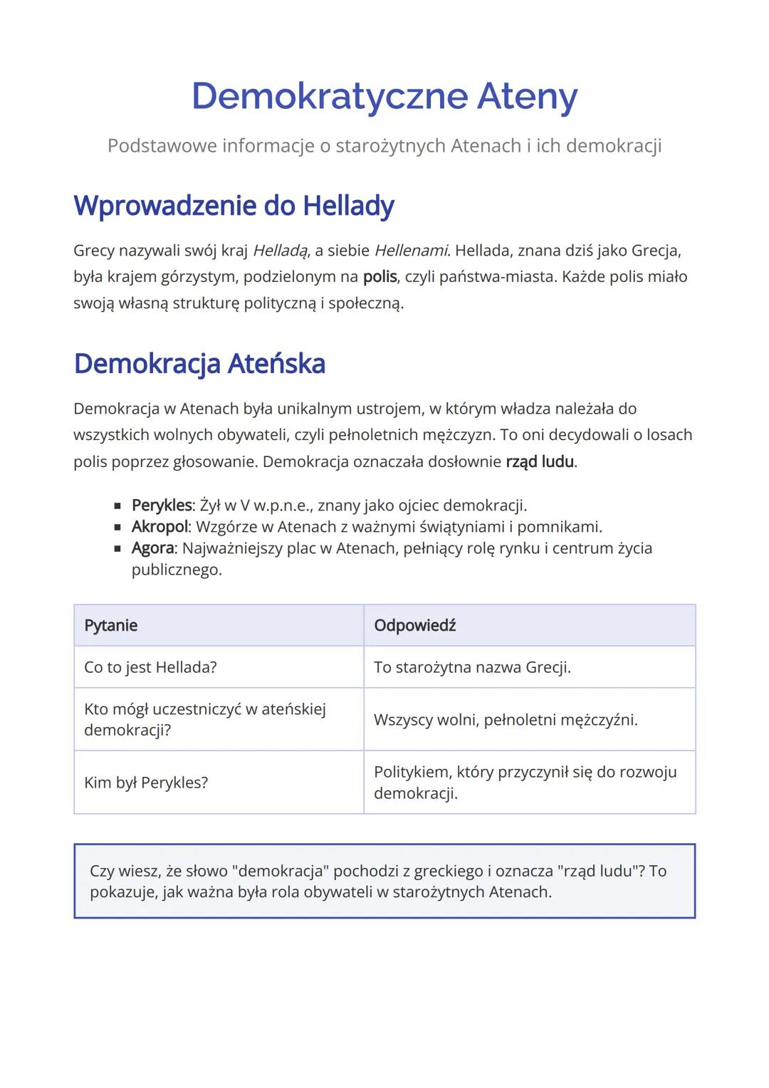 Demokratyczne Ateny
Podstawowe informacje o starożytnych Atenach i ich demokracji
Wprowadzenie do Hellady
Grecy nazywali swój kraj Helladą,