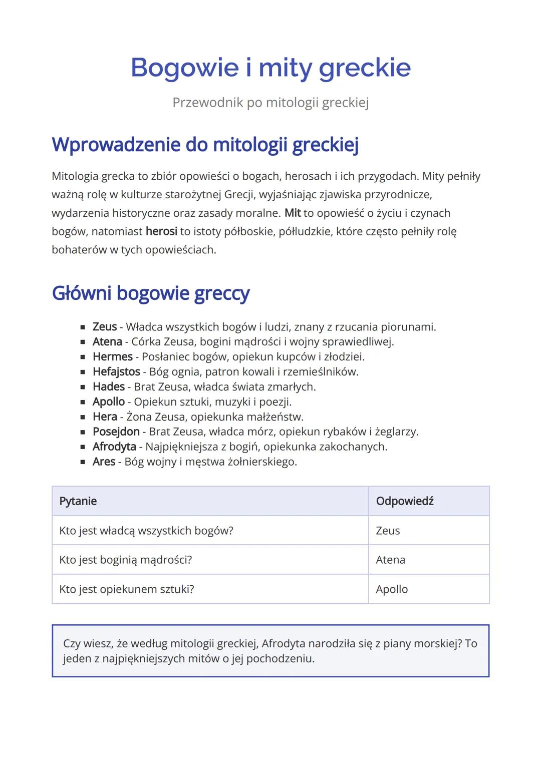 Bogowie i mity greckie
Przewodnik po mitologii greckiej
Wprowadzenie do mitologii greckiej
Mitologia grecka to zbiór opowieści o bogach, her