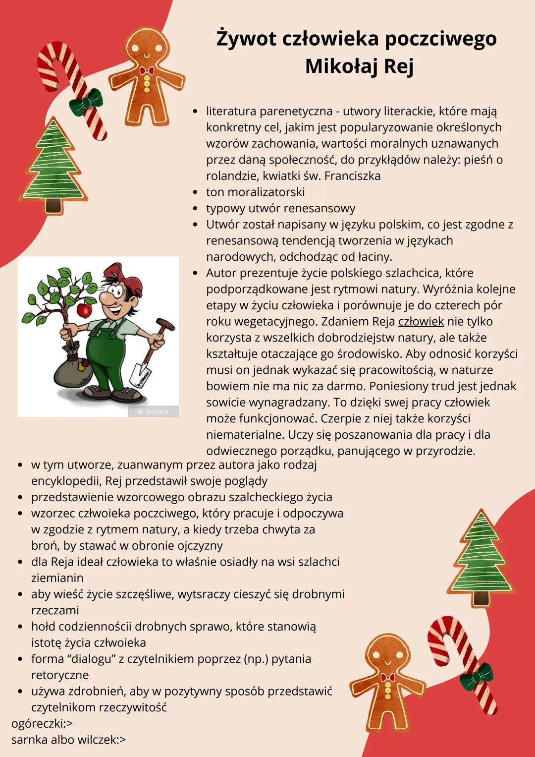 # Żywot człowieka poczciwego
## Mikołaj Rej
* literatura parenetyczna - utwory literackie, które mają
konkretny cel, jakim jest popul