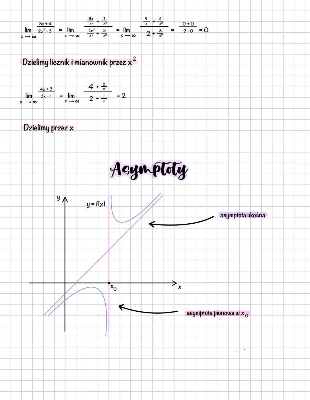 6
Matematyka
Granica funkcji Przykład
ул
92
f(x)·
Y₁
f(x)
Granica funkcji - asymptoty
x
xo
Zapis
Granica Limes (lim)
lim flx)=y
lim f(x) = 4