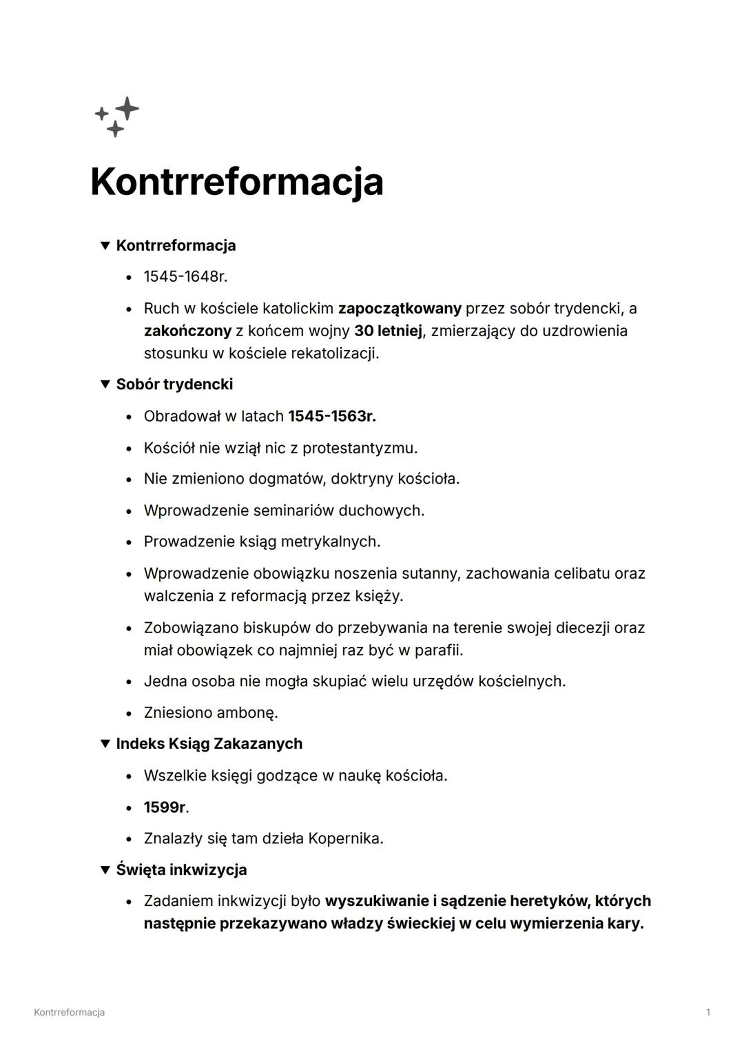 # Kontrreformacja
▼ Kontrreformacja
*   1545-1648r.
*   Ruch w kościele katolickim zapoczątkowany przez sobór trydencki, a
zakończony z ko