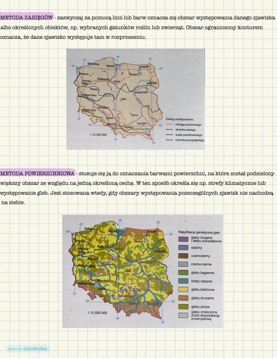 # Metody prezentowania informacji na mapach
Jakie wyróżnia się ilościowe oraz jakościowe metody prezentacji zjawisk na mapach?
Ilościowe m