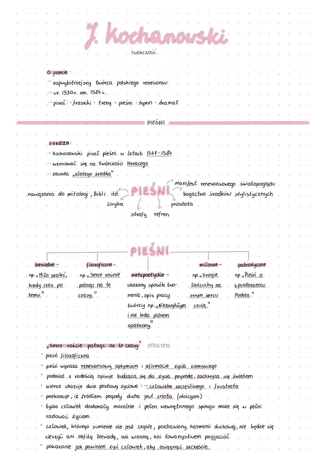 # J. Kochanowski
TWORCZOŚC
O poecie:
- najwybitniejszy twórca polskiego venesansu.
- ur. 1530v. zm. 1584 r..
- pisać fraszki treny pieśni
