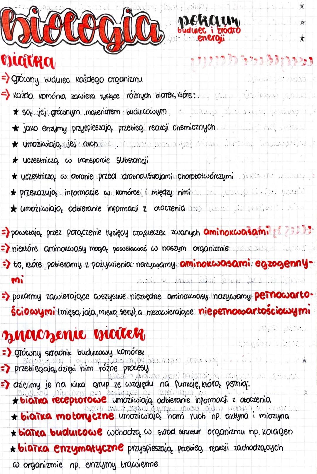 biologia
esiatka
=> grówny budulec każdego organizmu
pokarm
buduieci zrodro
poenergii
=) Każda komórka zawiera tysiące różnych bionBк, które