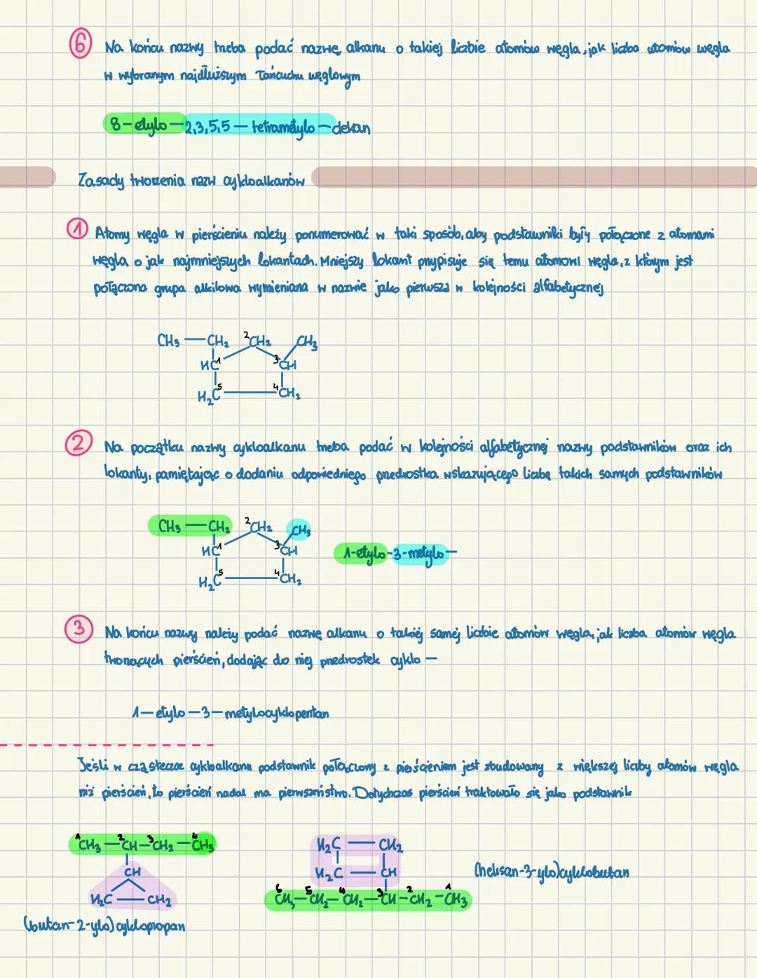Węglowodory nasycone
alkanyang
Węglowodory $\div$ nasycone
Lańcuchowe
pierścieniowe
nasycone
alkany
nienasycone
alkeny, alking
nasycone