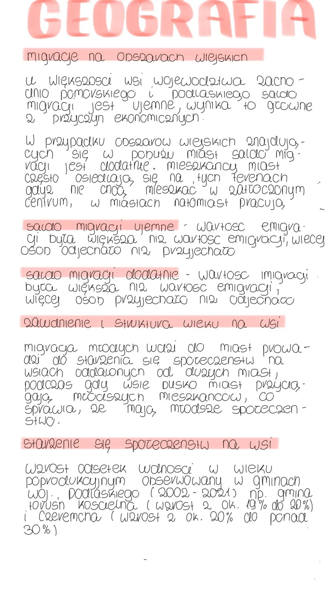 # GEOGRAFIA
migrage na obszarach Wiejskich
U WIĘKS20Se wsi wojewodztwa zacno
anio pomorskiego i podlaskiego saldo
migragi jest ujemne, wyn