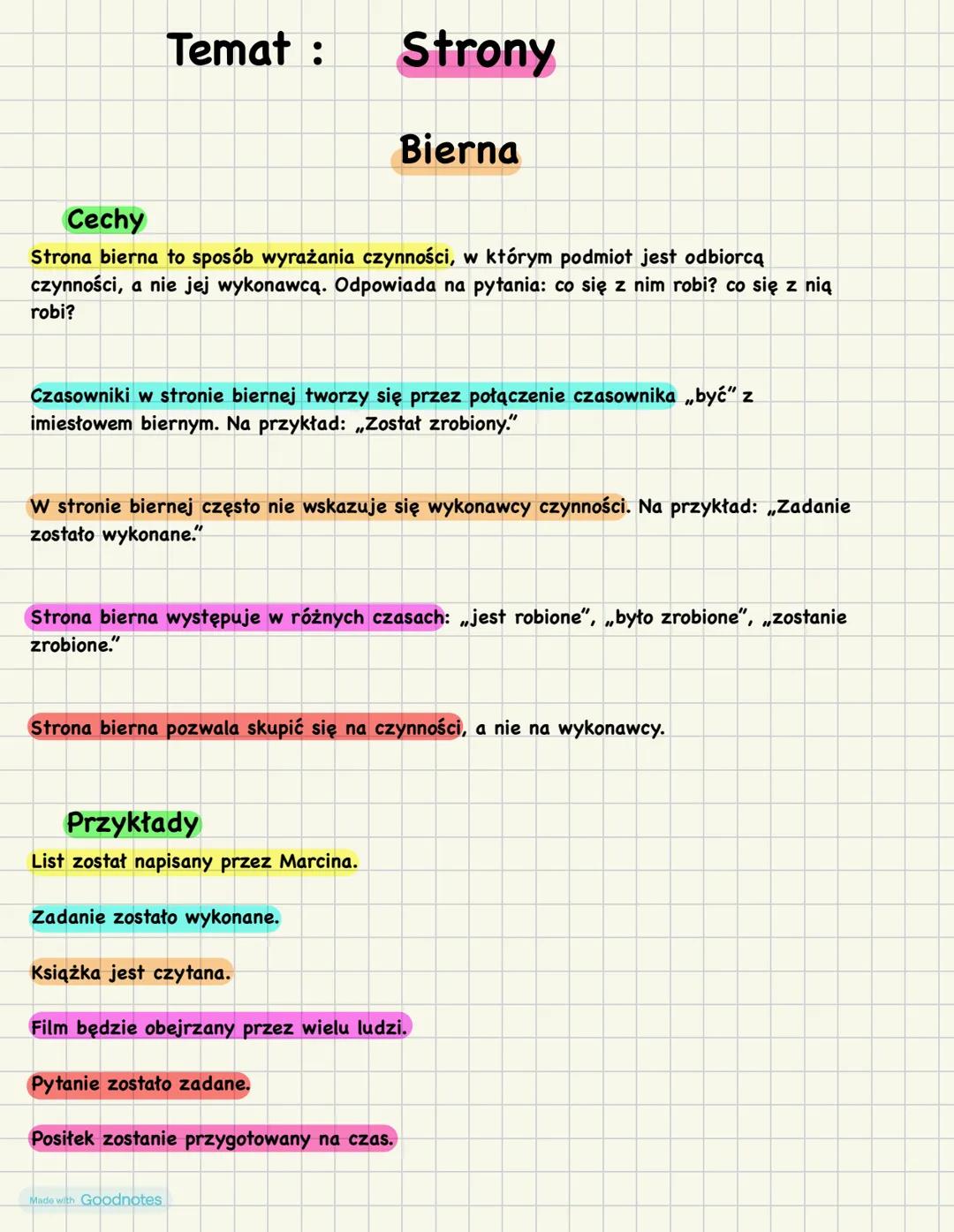 Temat:
Aspekt
Dokonany
Cechy
Zakończenie czynności - wyraża czynność, która już się zakończyła lub zostanie
zakończona.
Brak czasu teraźniej