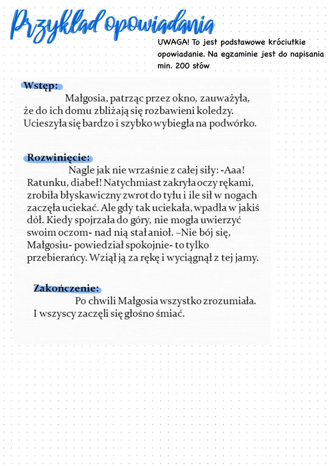 Opowiadanie
-
Co powinno zawierać?
-
Czas i miejsce akcji – Określ, gdzie i kiedy toczą się wydarzenia
Elementy opisu. — Opisz jak wygląda p
