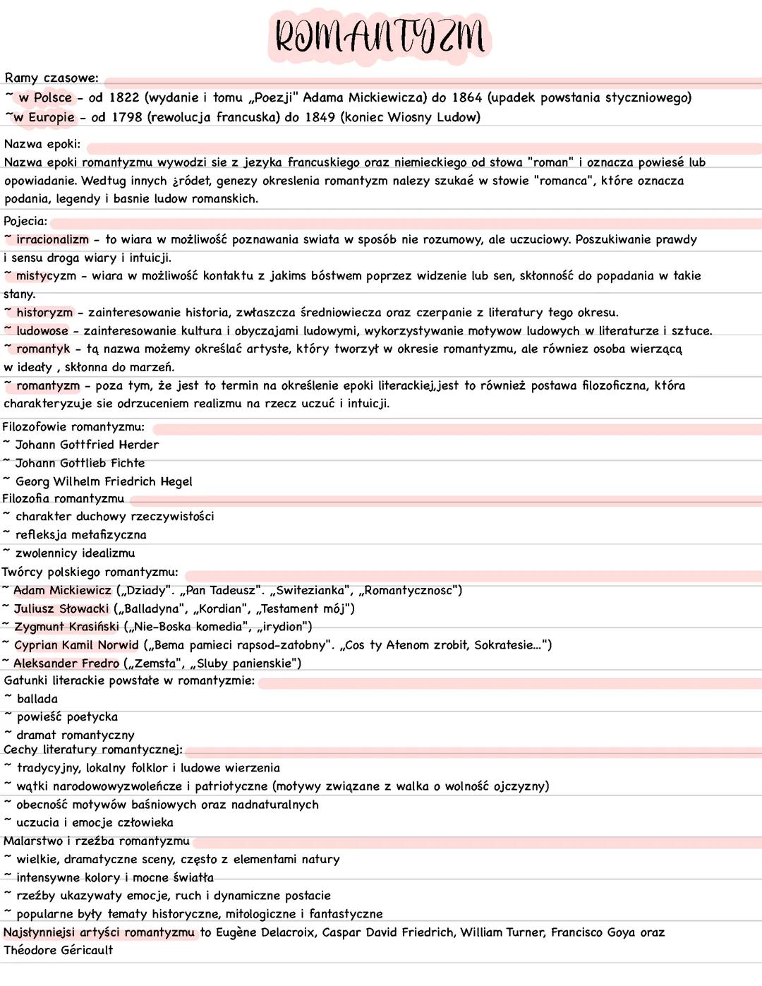 język polski - ROMANTYZM (klasa 2)