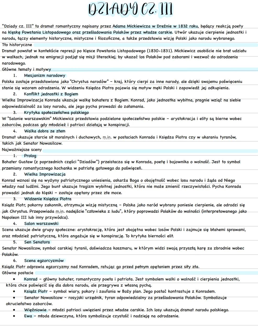 # DZIADY CZ. 111
"Dziady cz. III" to dramat romantyczny napisany przez Adama Mickiewicza w Dreźnie w 1832 roku, będący reakcją poety
na klę
