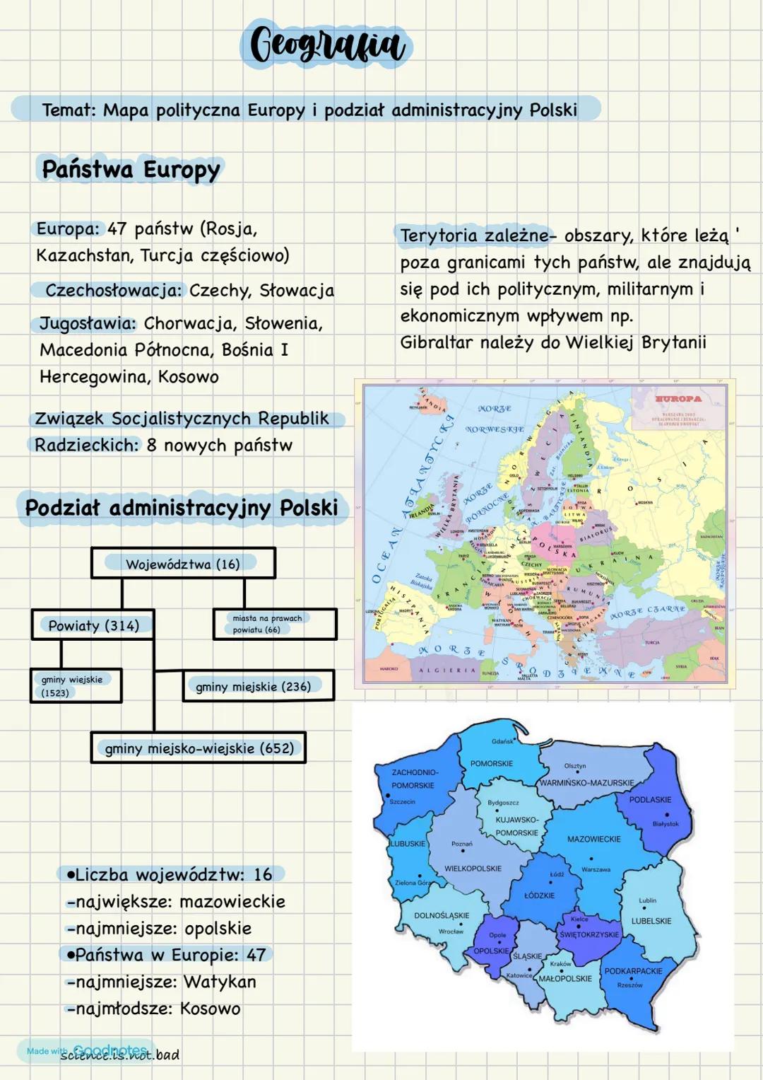 Mapa polityczna Europy I podział administracyjny Polski