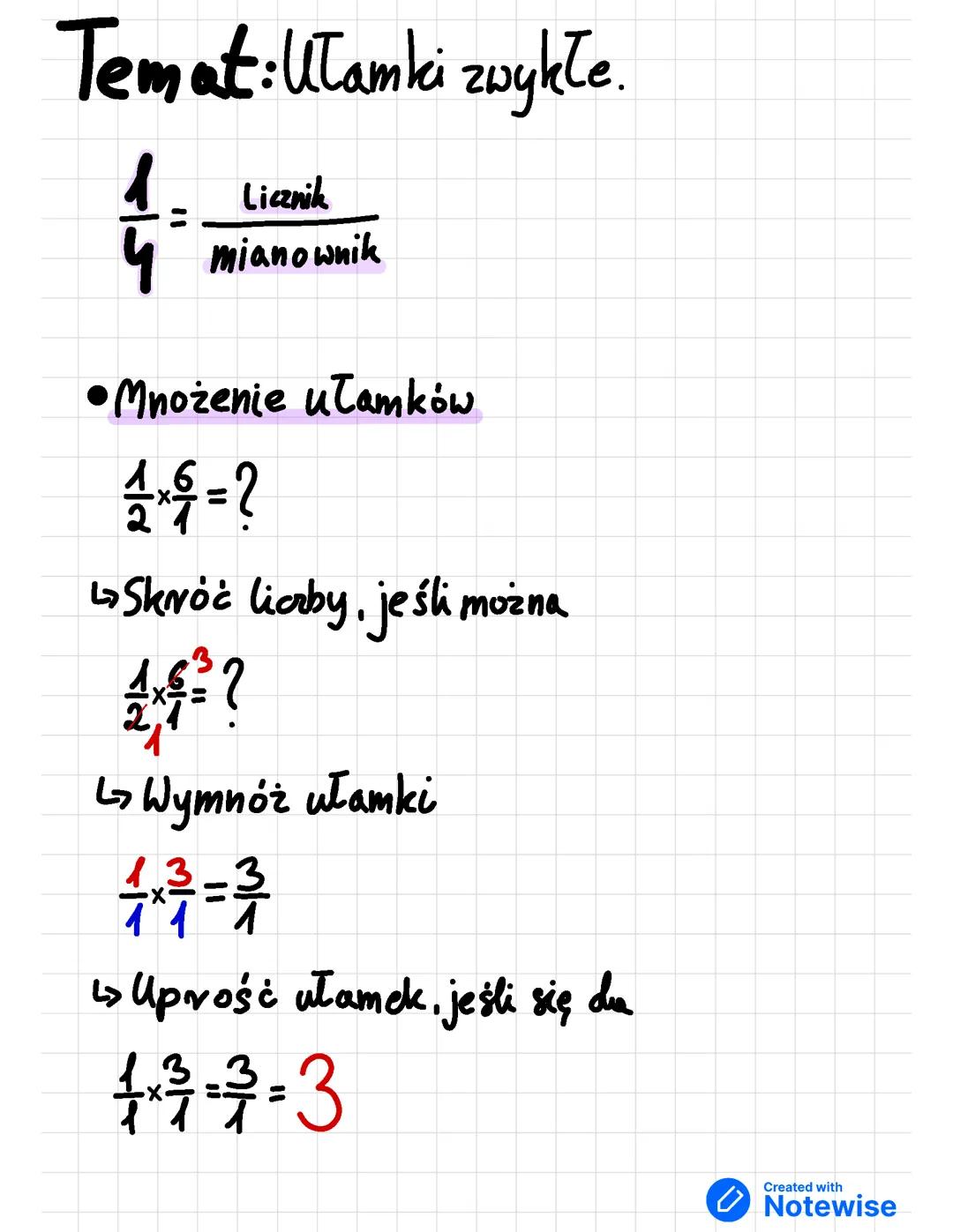 Ułamki zwykłe - klasy 4-8