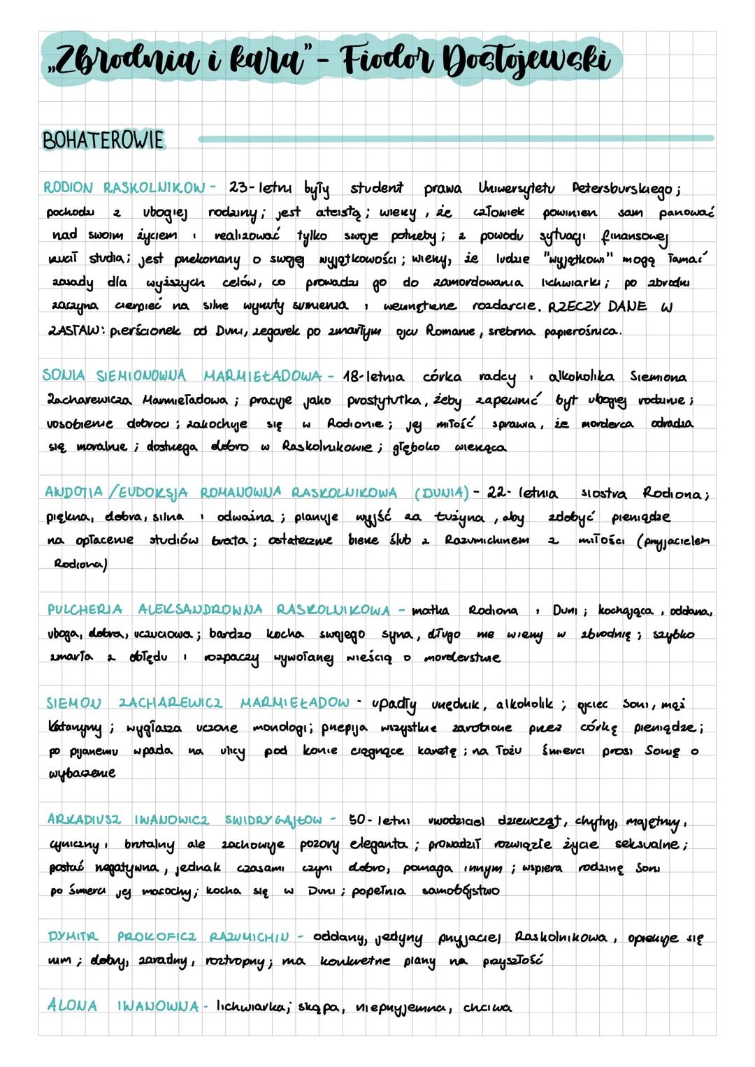 „Zbrodnia i kara"- Fiodor Dostojewski
BOHATEROWIE
RODION RASKOLNIKOW - 23-letni były student prawa Uniwersytetu Petersburskiego;
pochodz ૨.