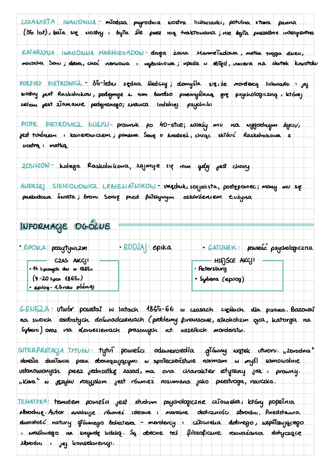 „Zbrodnia i kara"- Fiodor Dostojewski
BOHATEROWIE
RODION RASKOLNIKOW - 23-letni były student prawa Uniwersytetu Petersburskiego;
pochodz ૨.