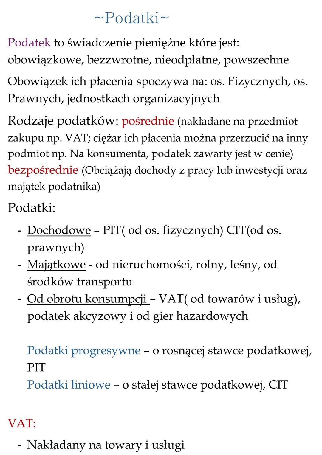 ~Podatki~
Podatek to świadczenie pieniężne które jest:
obowiązkowe, bezzwrotne, nieodpłatne, powszechne
Obowiązek ich płacenia spoczywa na:
