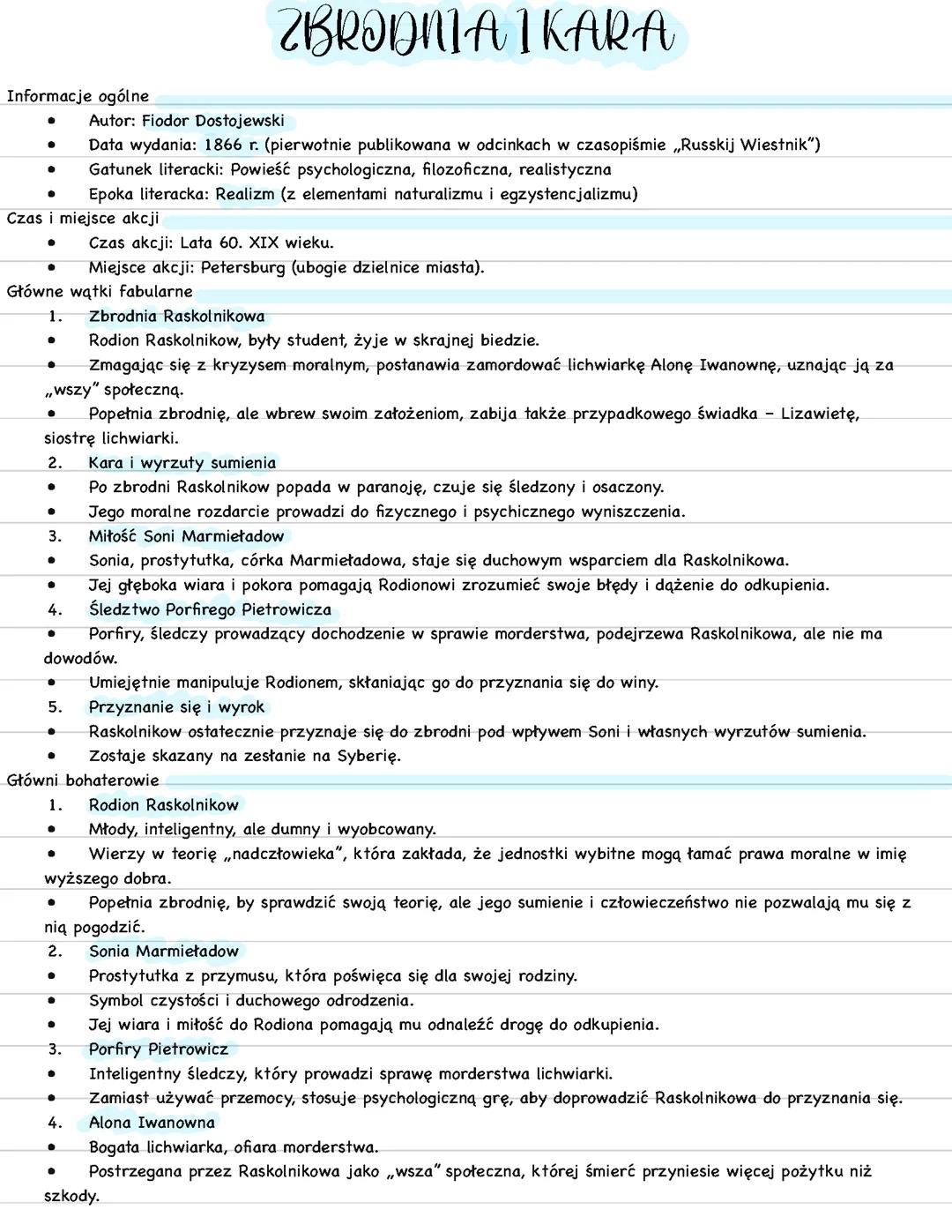 ZBRODNIA I KARA - Fiodor Dostojewski (streszczenie i analiza)