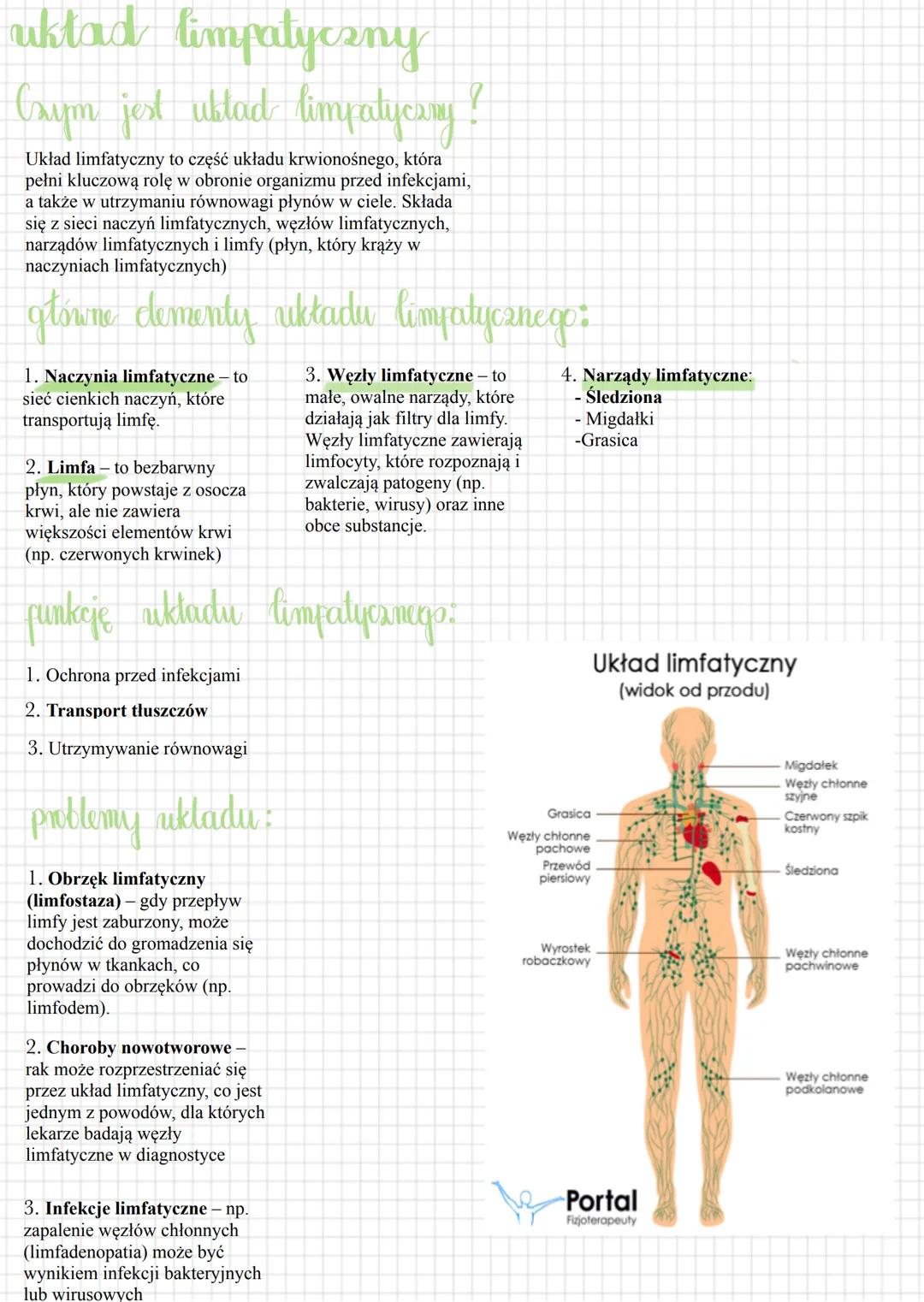 uktad limpatyczny
Czym jest ustad limpatyczny !
Układ limfatyczny to część układu krwionośnego, która
pełni kluczową rolę w obronie organizm