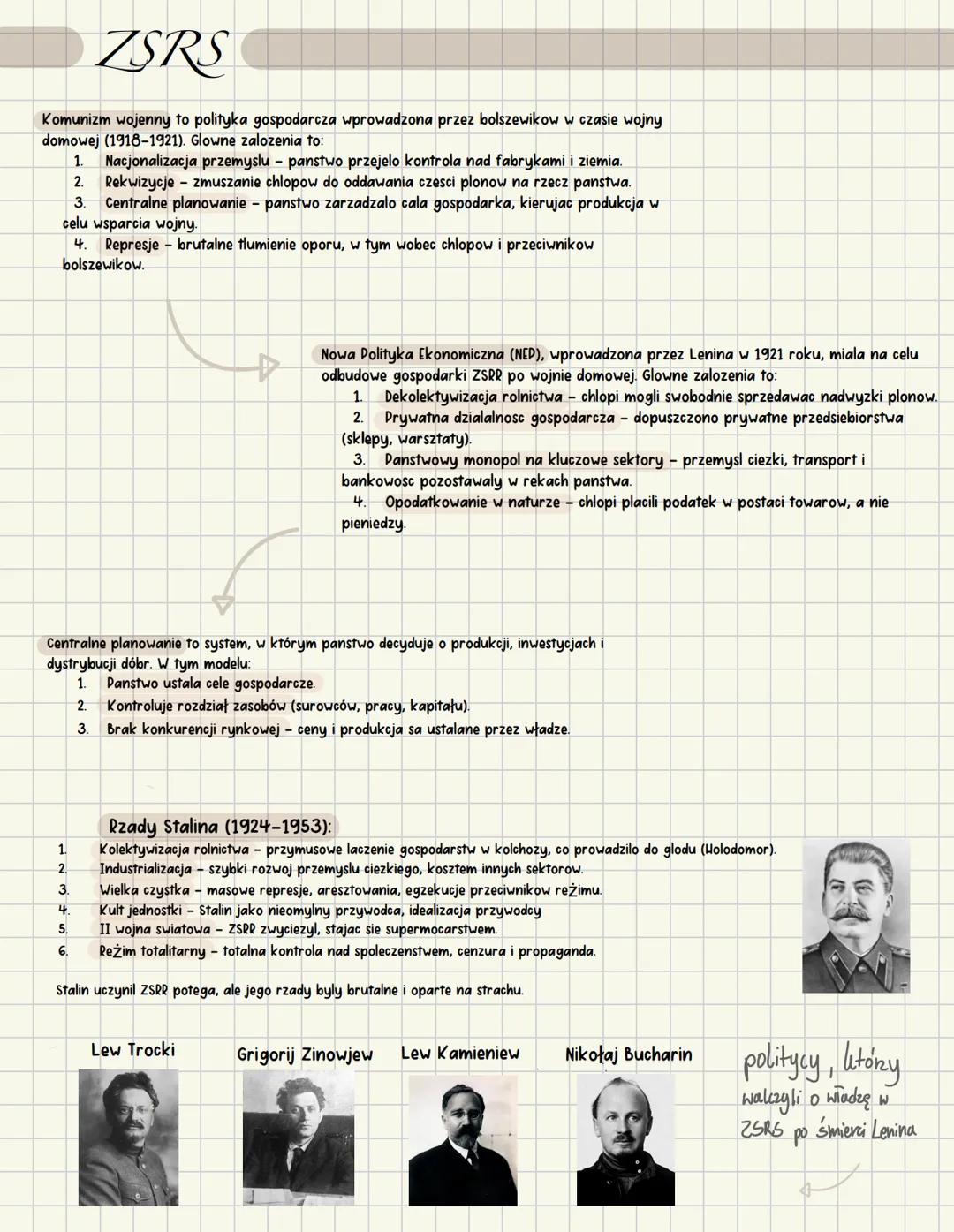 ZSRS
Komunizm wojenny to polityka gospodarcza wprowadzona przez bolszewikow w czasie wojny
domowej (1918-1921). Glowne zalozenia to:
1.
3.
N