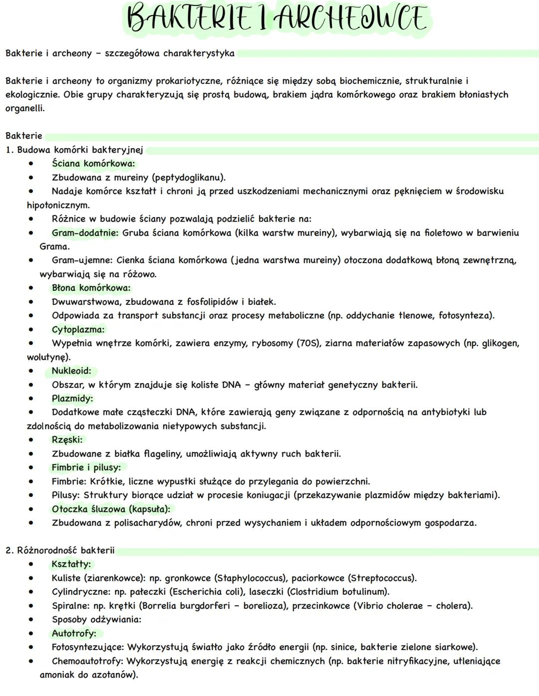 # BAKTERIE I ARCHEOWCE
Bakterie i archeony - szczegółowa charakterystyka
Bakterie i archeony to organizmy prokariotyczne, różniące się mię