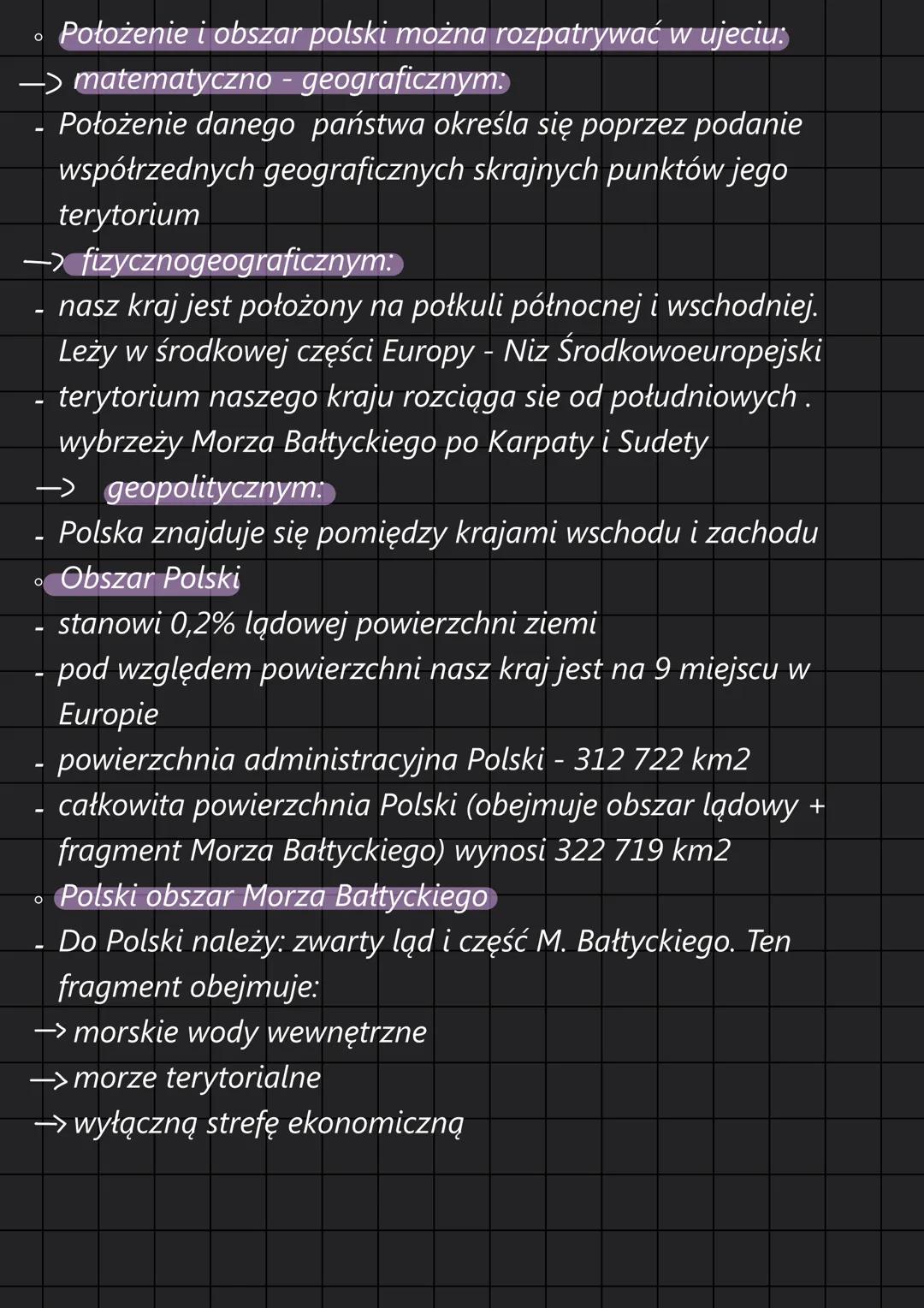 Geografia • Położenie i obszar polski można rozpatrywać w ujeciu:
-> matematyczno - geograficznym:
- Położenie danego państwa określa się