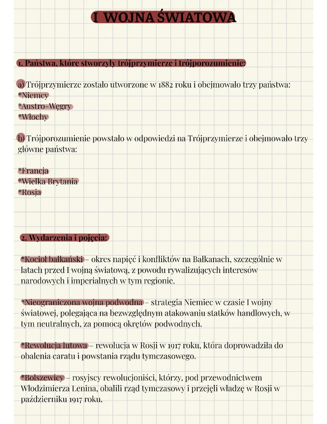 I wojna światowa-powtórzenie wiadomości