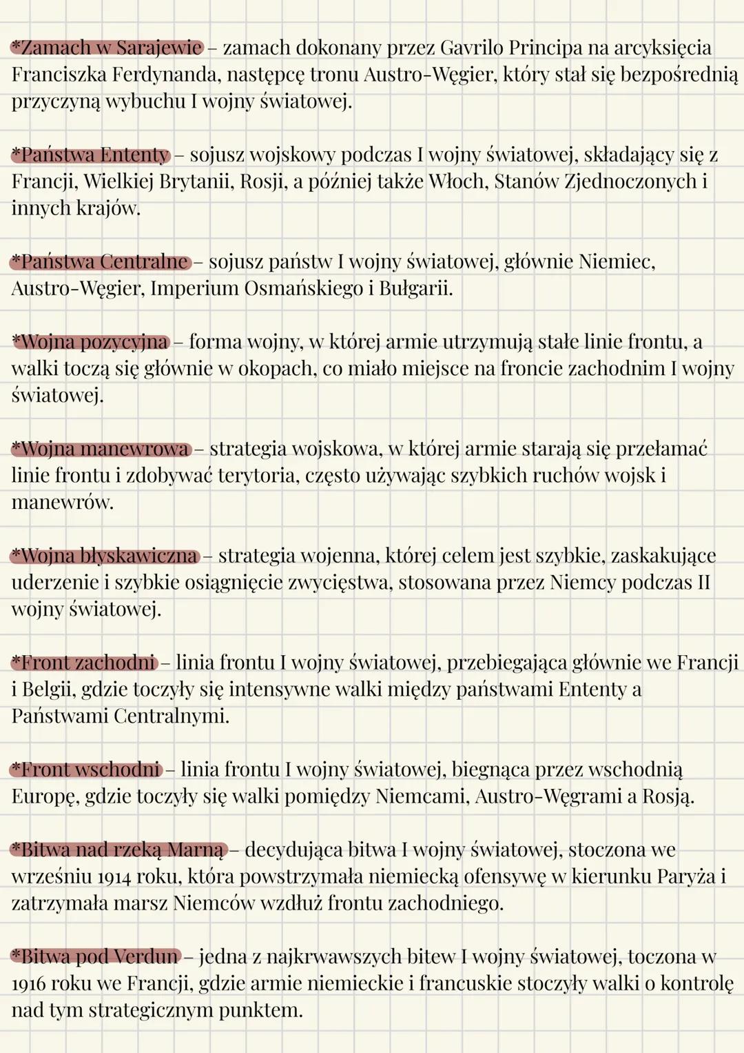 I WOJNA ŚWIATOWA
1. Państwa, które stworzyły trójprzymierze i trójporozumienie:
Trójprzymierze zostało utworzone w 1882 roku i obejmowało tr