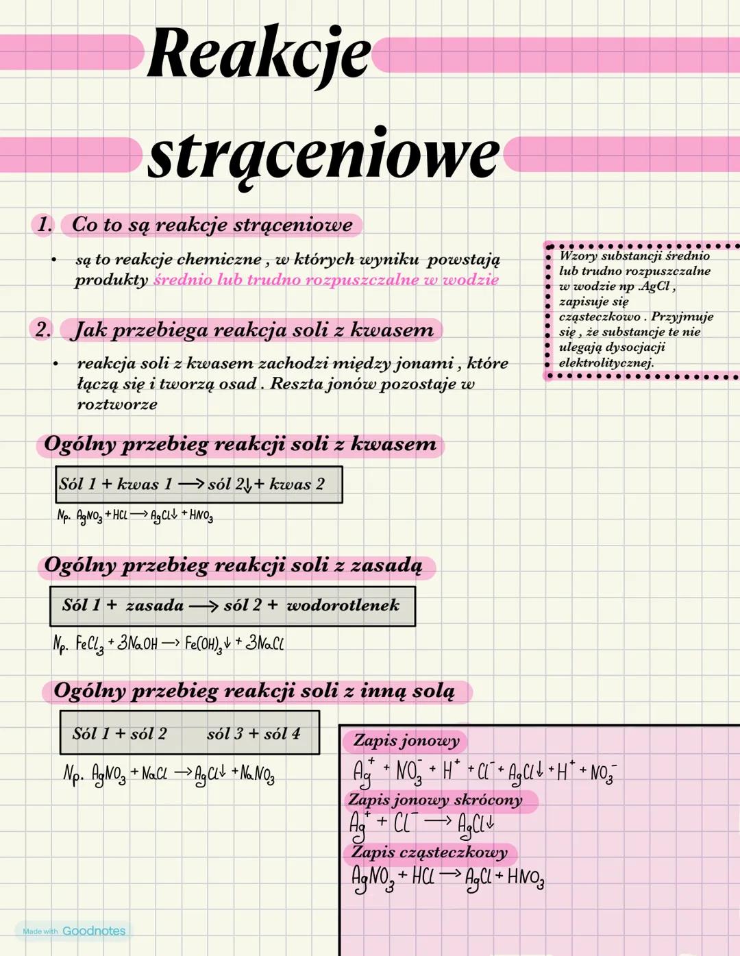 Reakcje
strąceniowe
1. Co to są reakcje strąceniowe
są to reakcje chemiczne, w których wyniku powstają
produkty średnio lub trudno rozpuszcz