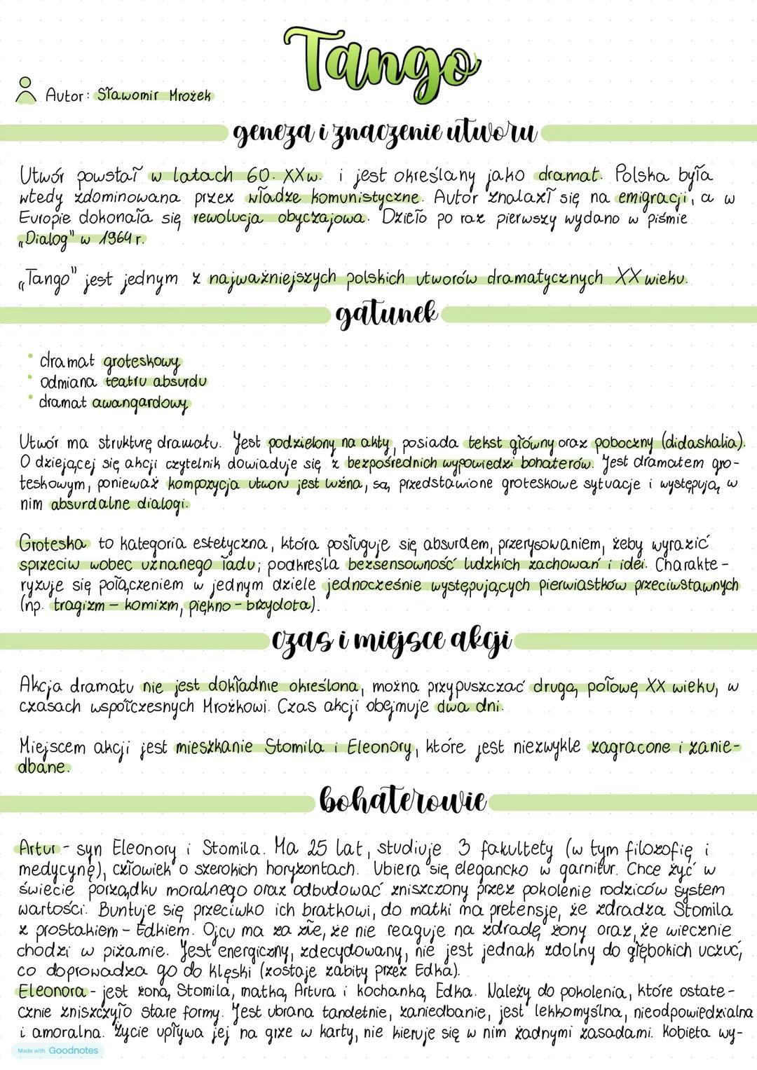 # Tango
Autor: Sławomir Mrożek
## geneza i znaczenie utworu
Utwór powstał w latach 60. XX w. i jest określany jako dramat. Polska byĩa
wt