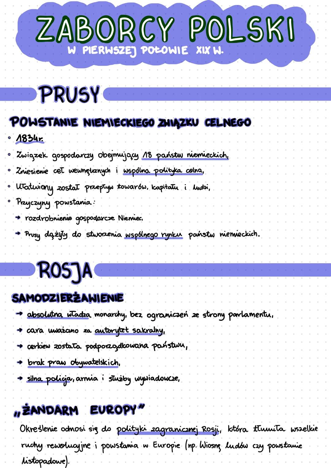 # ZABORCY POLSKI
W PIERWSZEJ POŁOWIE XIX W.
PRUSY
POWSTANIE NIEMIECKIEGO ZHIĄZKU CELNEGO
* 1834r.
* Związek gospodarczy obejmujący 18