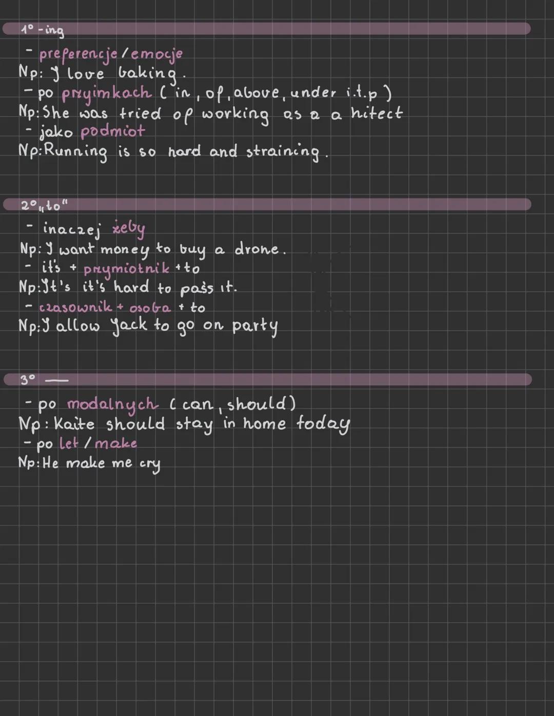 Verb patterns
U-ing | to v | U | to v/u-ing
--- | --- | --- | ---
Like | decide | can | begin
love | promise | should | start
admid | agree