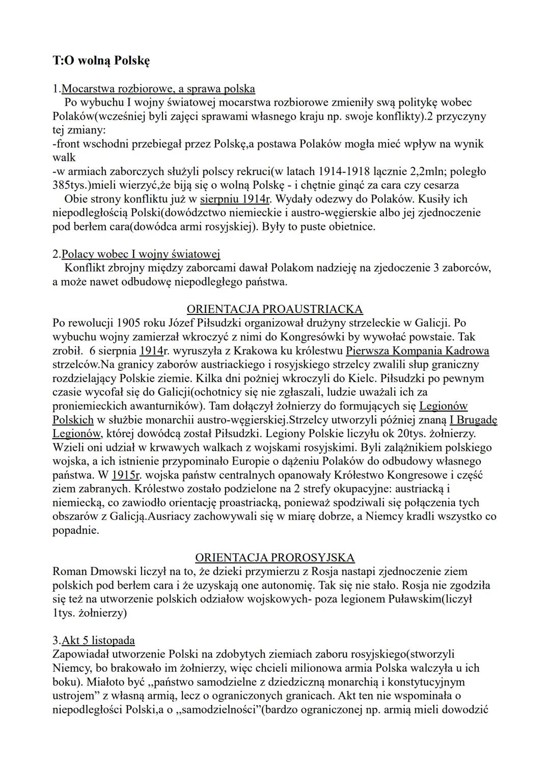 # T:O wolną Polskę
1.Mocarstwa rozbiorowe, a sprawa polska
Po wybuchu I wojny światowej mocarstwa rozbiorowe zmieniły swą politykę wobec
P