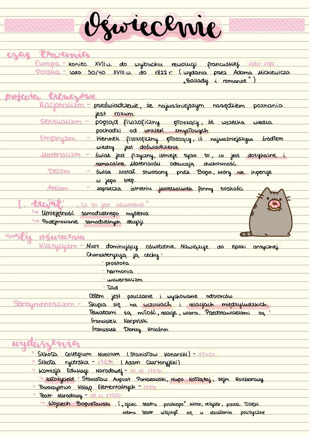 # Oświecenie
czas trwania
- Europa - koniec XVII w. do wybuchu rewolucji francuskiej 1680-1789
- Polska - lata 30/40 XVIII w. do 1822 r. (w