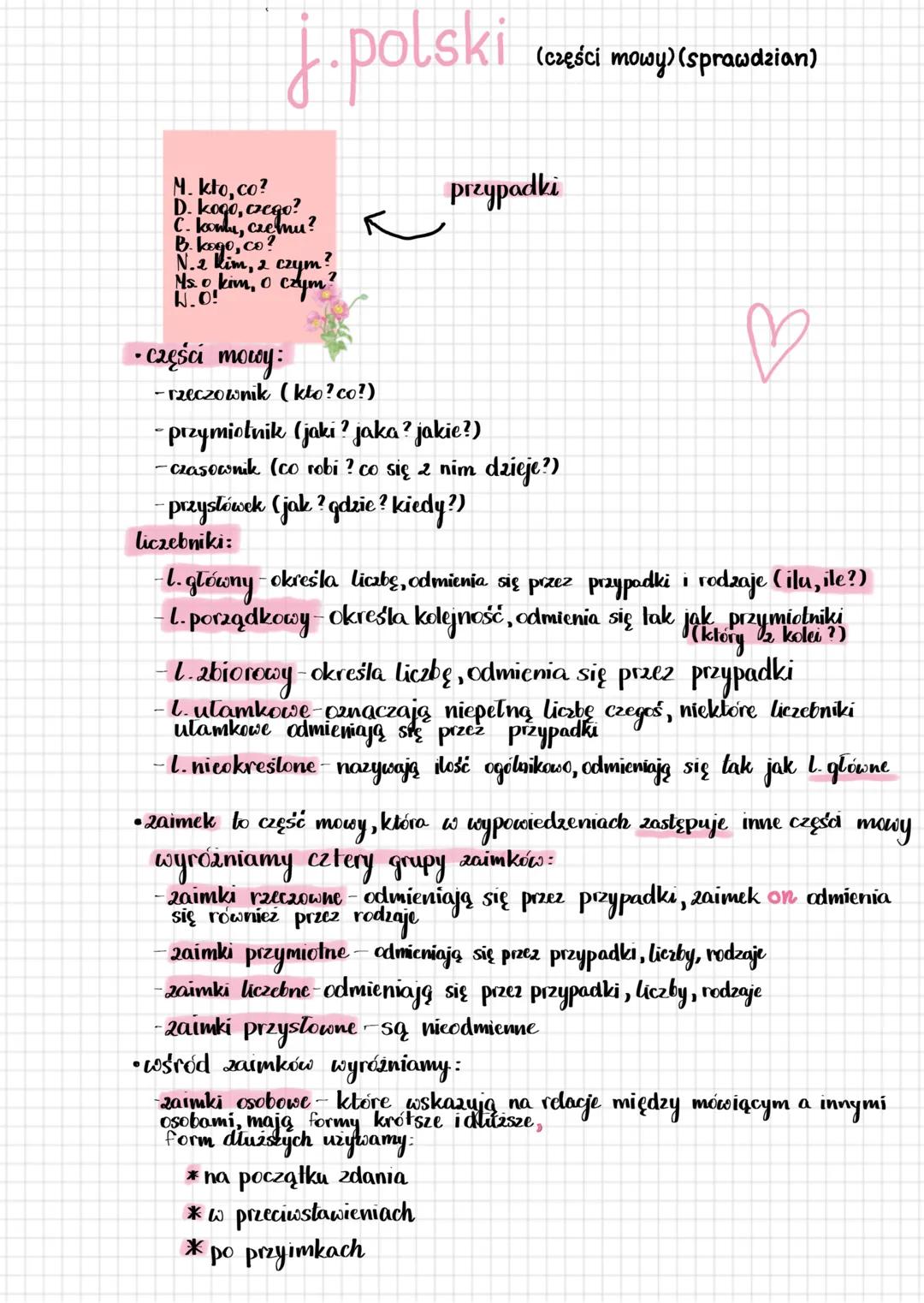j.polski
(części mowy) (sprawdzian)
N.kto, co?
D. kogo, czego?
C. konlu, czemu?
B. kogo, co ?
N.2 kim, 2 czym?
Ms. o kim, o czym?
W.O!
0
⚫cz