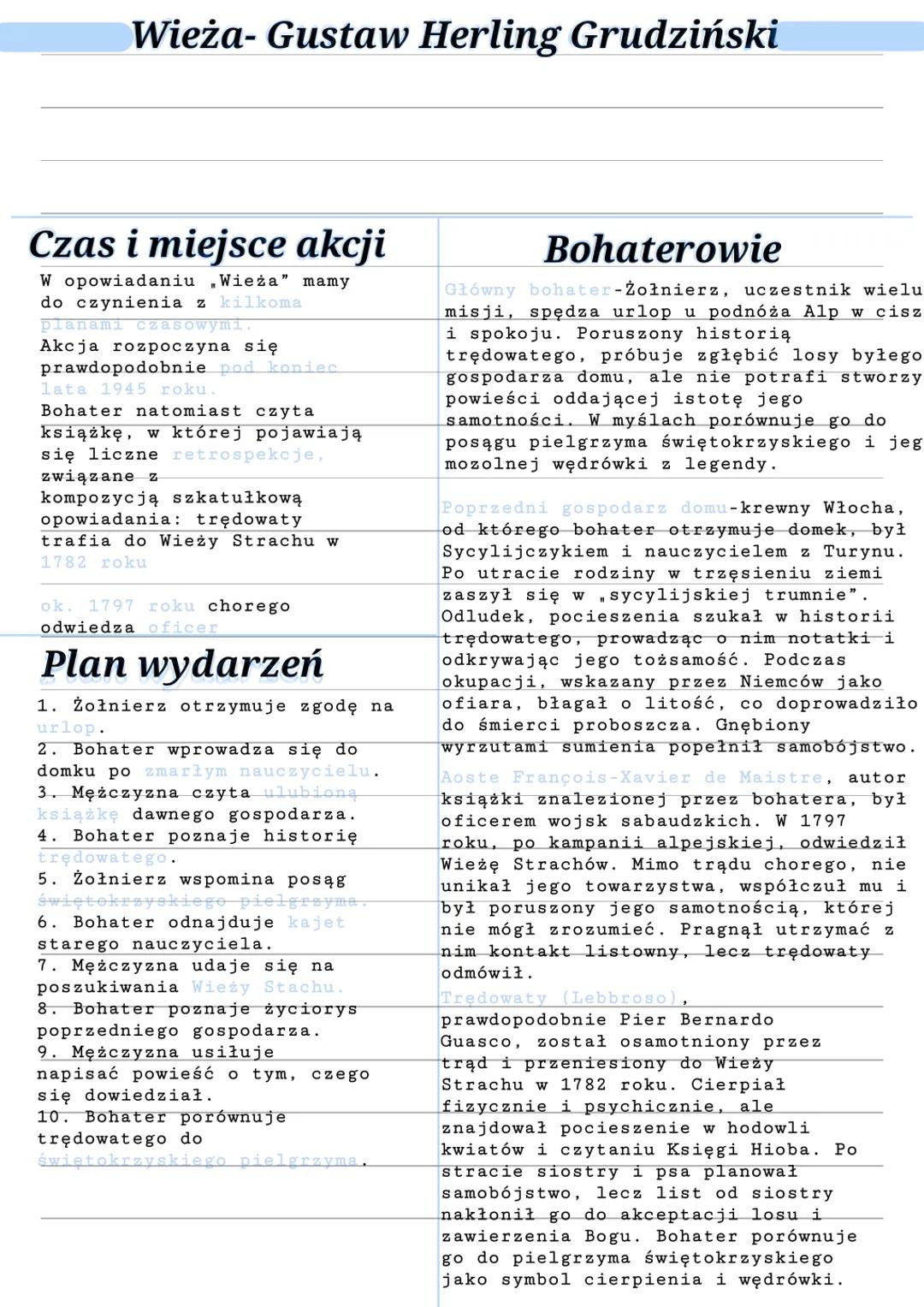 # Wieża- Gustaw Herling Grudziński
# Czas i miejsce akcji
W opowiadaniu Wieża" mamy
do czynienia z kilkoma
planami czasowymi.
Akcja rozpocz