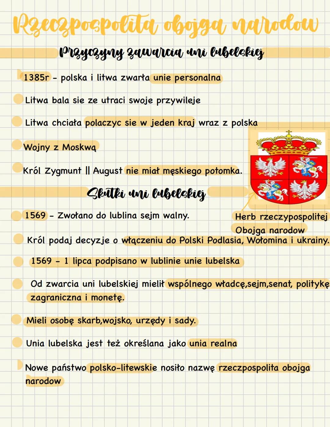 # Rzeczpospolitą obojga narodow
Przyczyny zawarcia uni lubelskiy
1385r polska i litwa zwarła unie personalna
Litwa bala sie ze utraci swo