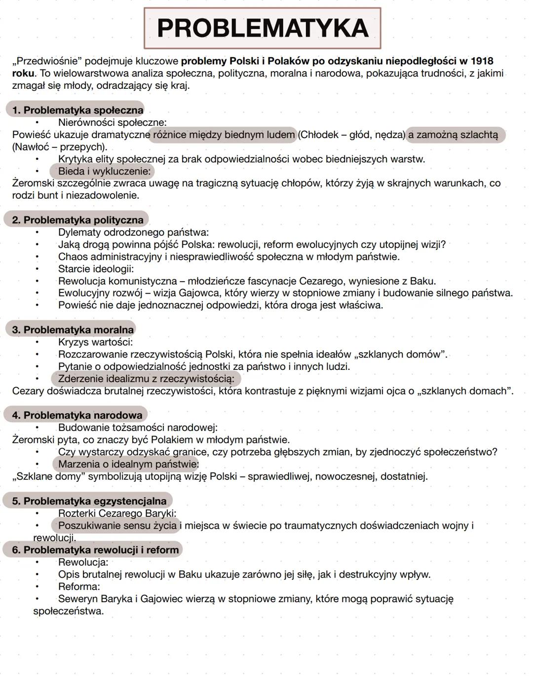 # „PRZEDWIOŚNIE”
# STEFAN ŻEROMSKI # KRÓTKI PLAN WYDARZEŃ- NAJWAŻNIEJSZE
1. Dzieciństwo Cezarego Baryki
* Cezary Baryka dorasta w Ba