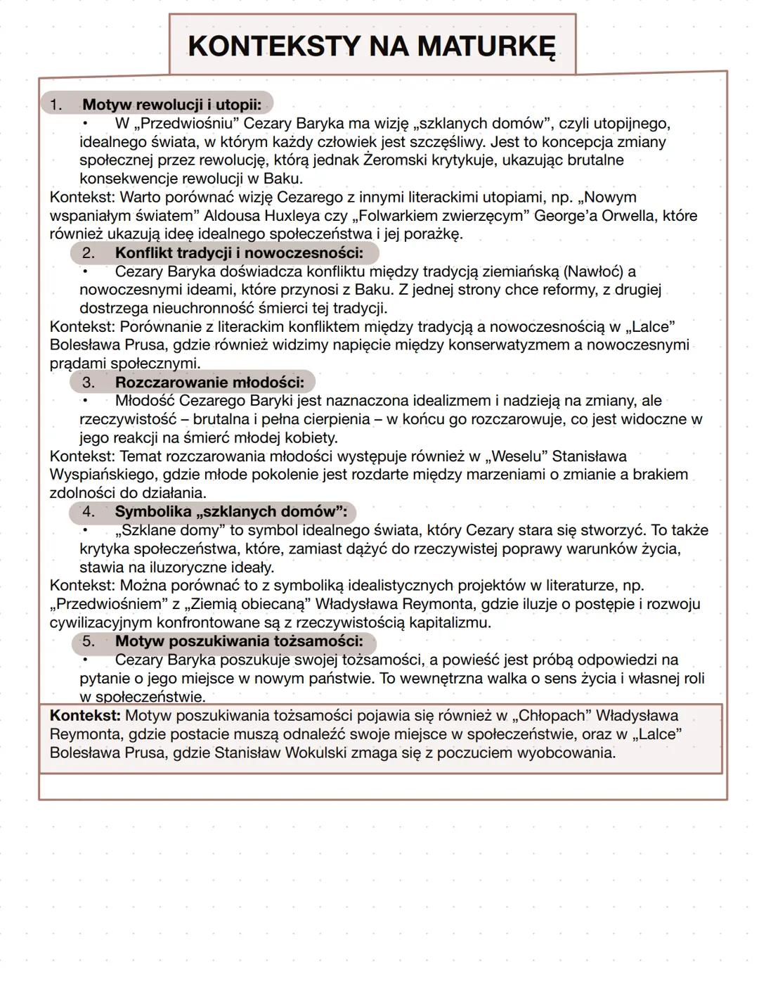 # „PRZEDWIOŚNIE”
# STEFAN ŻEROMSKI # KRÓTKI PLAN WYDARZEŃ- NAJWAŻNIEJSZE
1. Dzieciństwo Cezarego Baryki
* Cezary Baryka dorasta w Ba