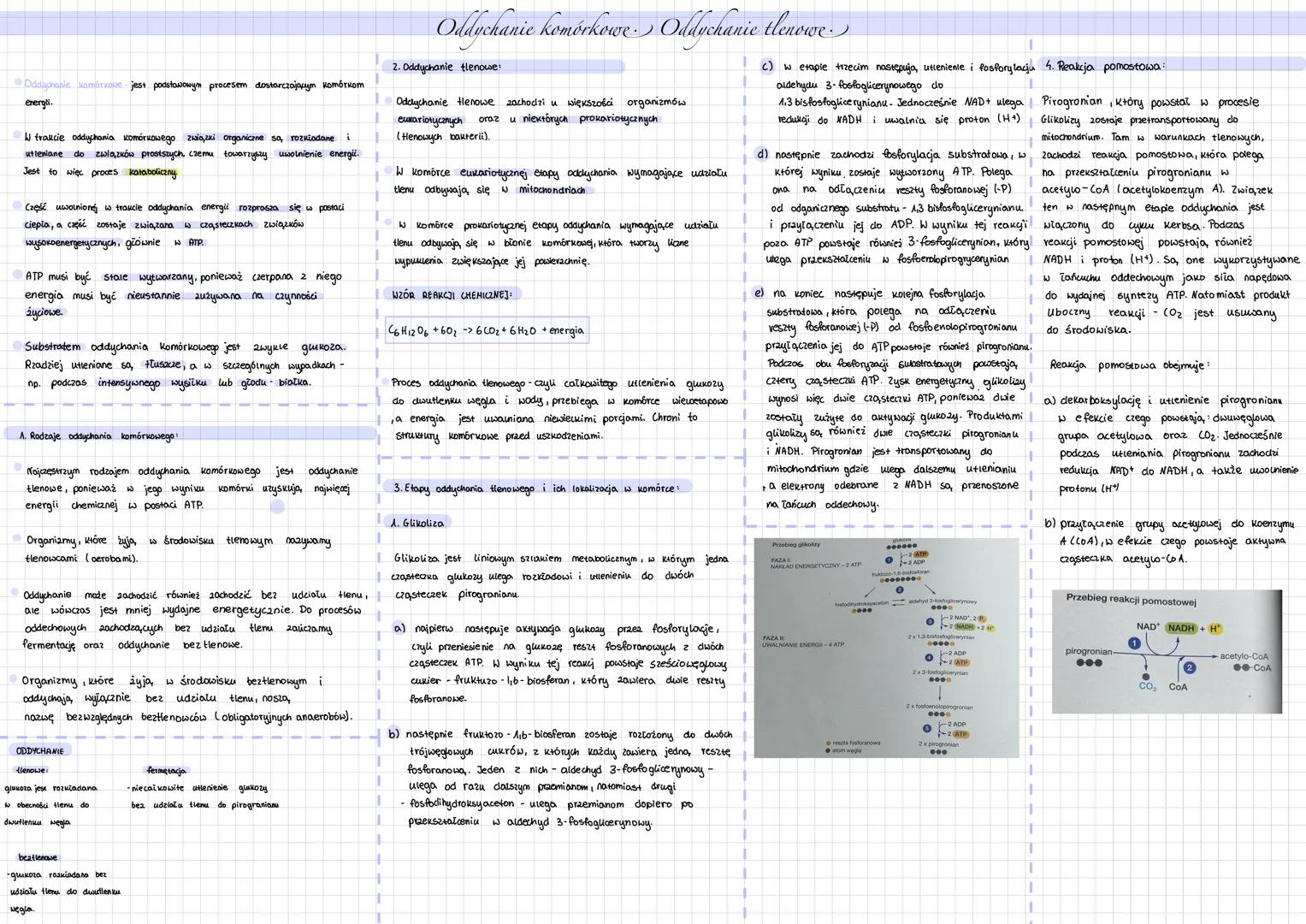 # Oddychanie komórkowe Oddychanie tlenowe
* Oddychanie komórtone jest podstawowym procesem dostarczającym komórkom
energii.
* W trakci