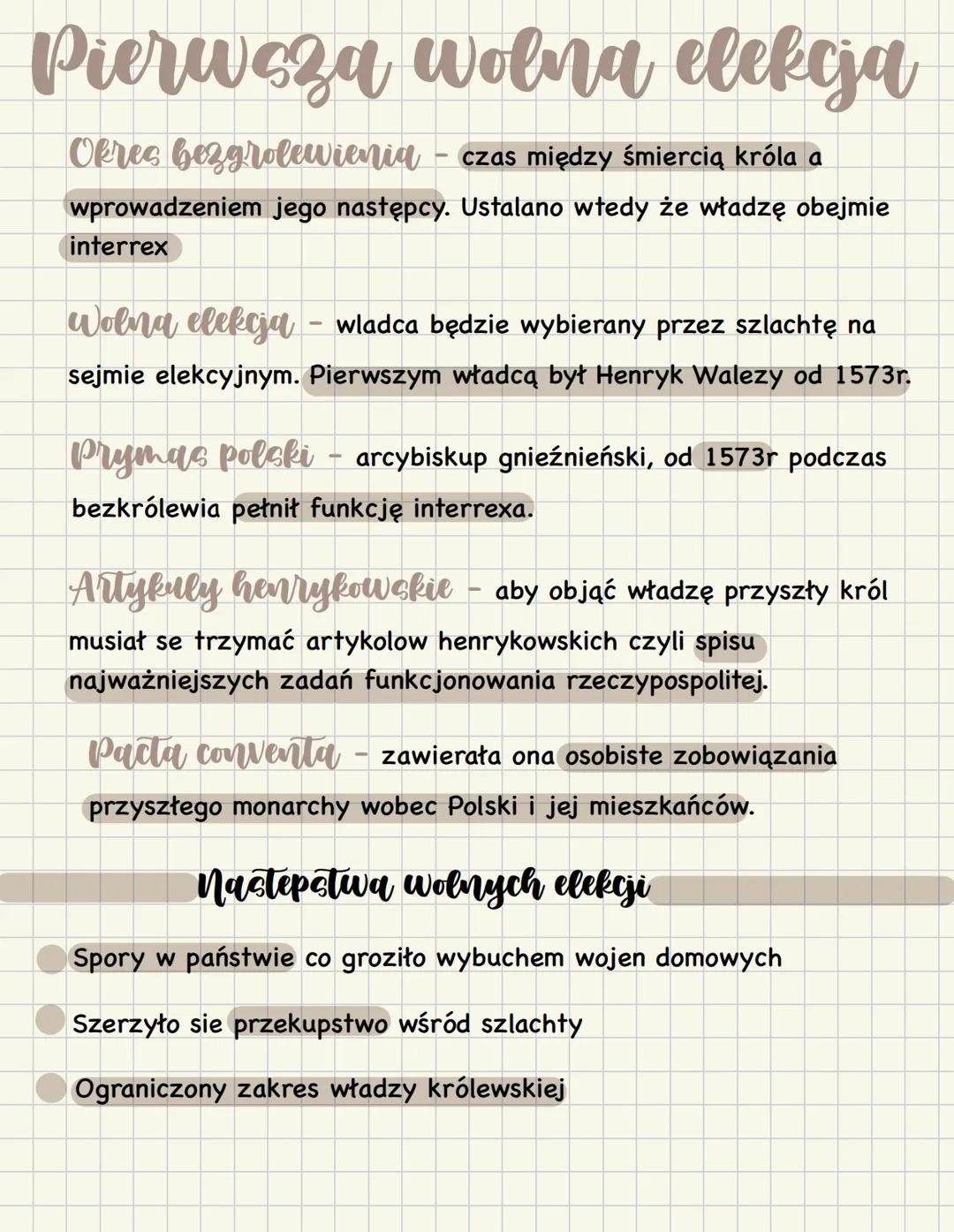 # Pierwszą wolna elekcja
Okres bezgrolewienia - czas między śmiercią króla a
wprowadzeniem jego następcy. Ustalano wtedy że władzę obejmie