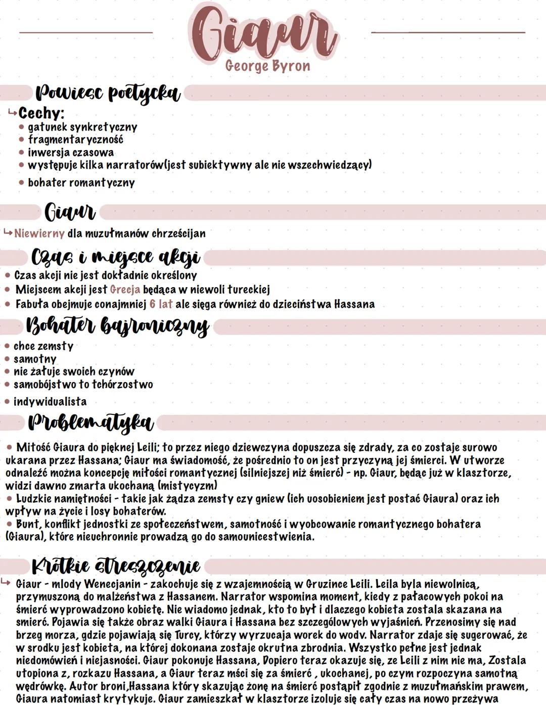Powiesc poetycka
→Cechy:
⚫gatunek synkretyczny
⚫fragmentaryczność
⚫ inwersja czasowa
Giqar
George Byron
• występuje kilka narratorów (jest s