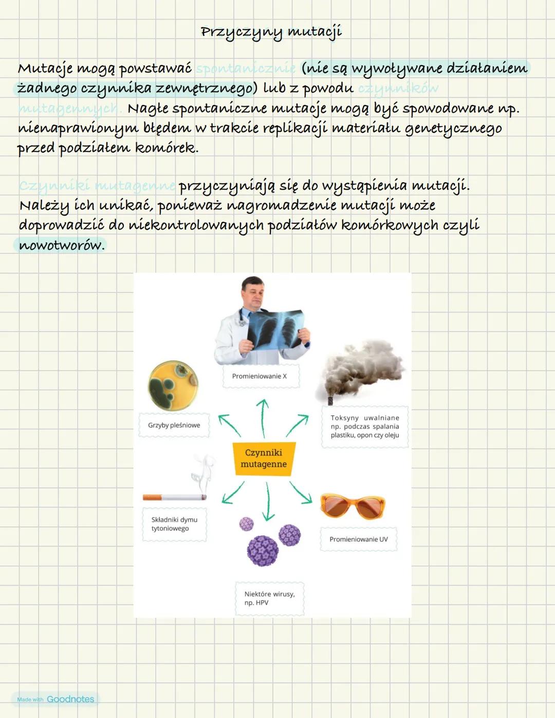 Mutacje genetyczne
Rodzaje mutacji
Mutacja to nagła, trwała, losowa zmiana w materiale genetycznym.
Organizm dysponuje mechanizmami naprawia