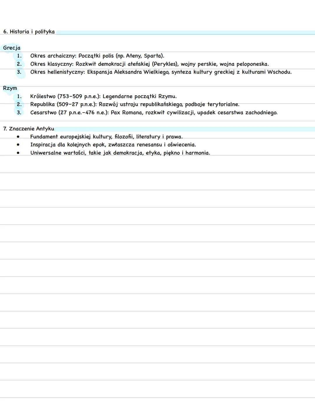 ANTOK
1. Antyk definicja i ramy czasowe
•
•
Antyk to okres w historii kultury i cywilizacji starożytnych, obejmujący dorobek Grecji i Rzymu.