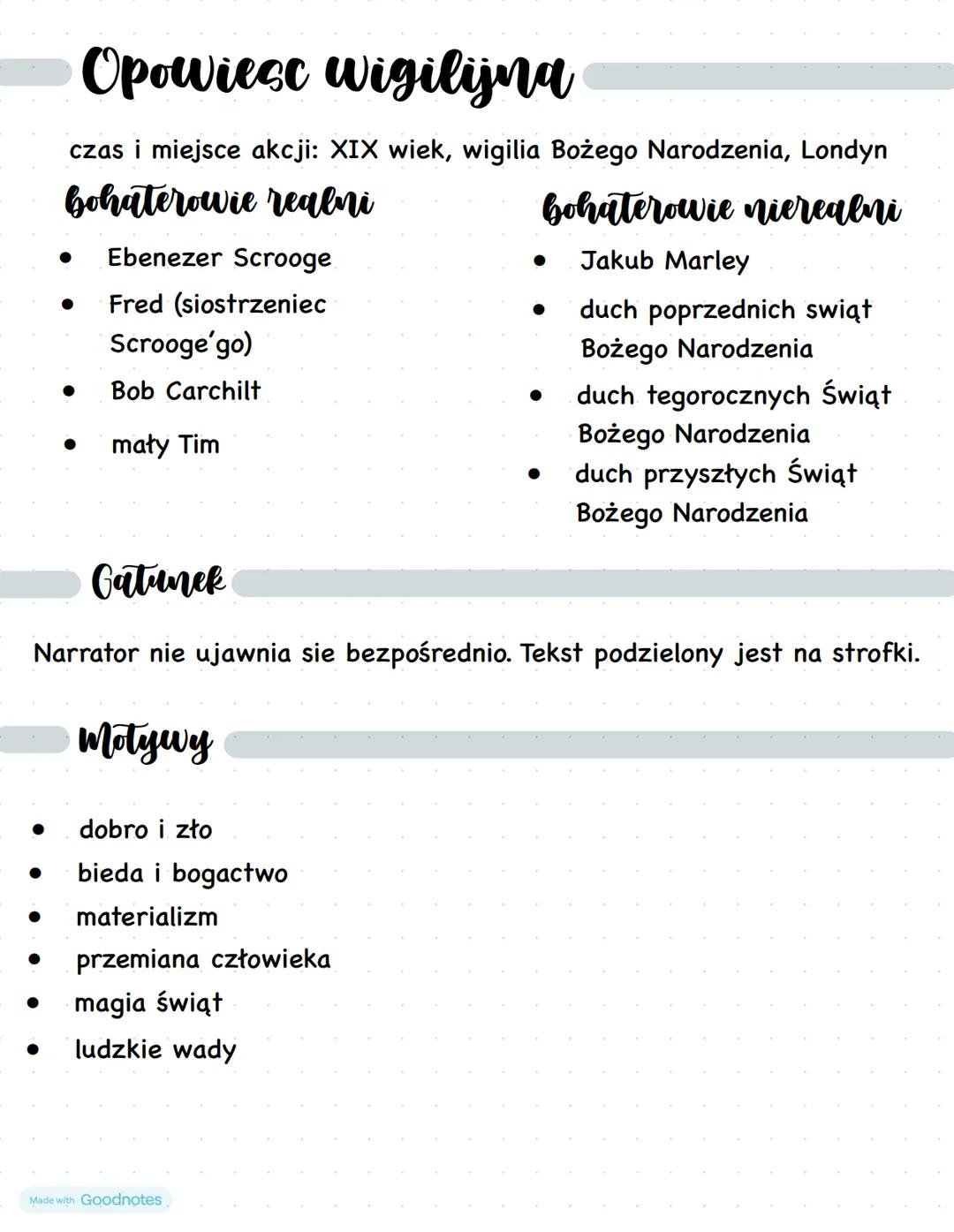 # Opowiesc wigilijna
czas i miejsce akcji: XIX wiek, wigilia Bożego Narodzenia, Londyn
### bohaterowie realni
* Ebenezer Scrooge
* F