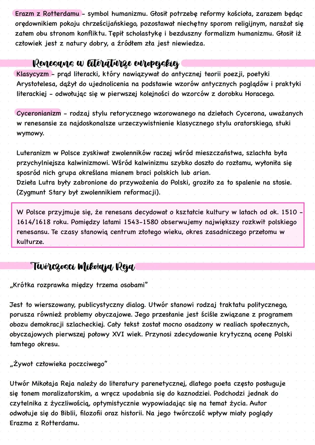 # Renesans
Epoka humanizmu i reformacji
Marcin Luter - w 1517 roku przybił na drzwiach kościoła zamkowego w Wittenberdzie
swoich 95 tez o