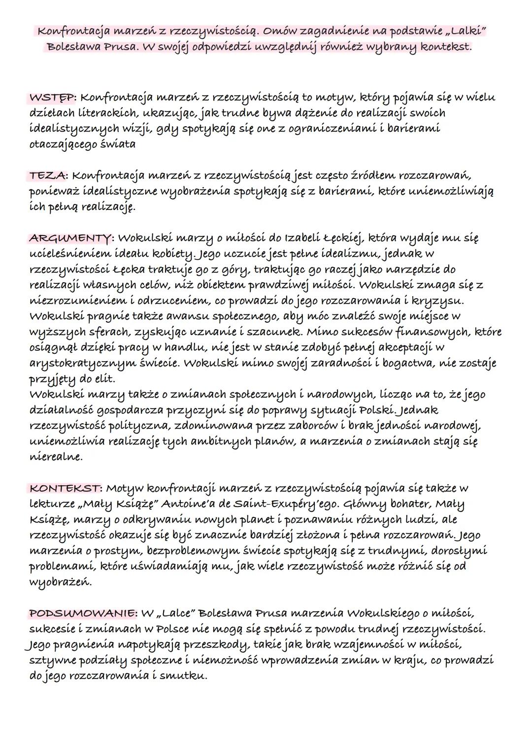 Miłość - sita destrukcyjna czy motywująca do działania? Omów zagadnienie na
podstawie „Lalki" Bolesława Prusa. W swojej odpowiedzi uwzględni