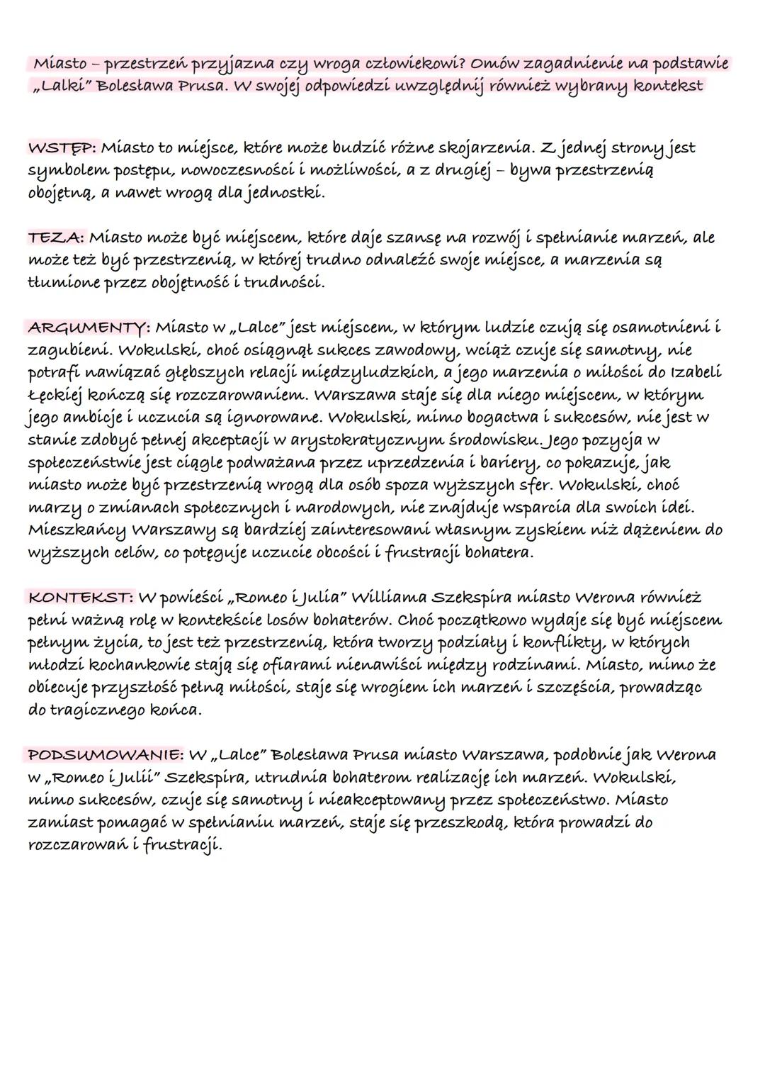 Miłość - sita destrukcyjna czy motywująca do działania? Omów zagadnienie na
podstawie „Lalki" Bolesława Prusa. W swojej odpowiedzi uwzględni