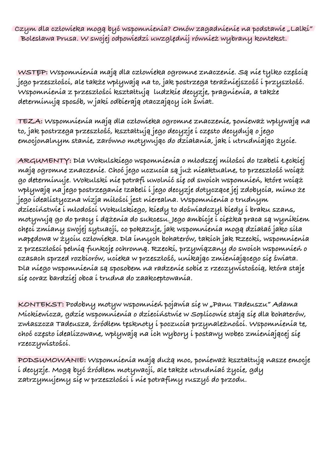 Miłość - sita destrukcyjna czy motywująca do działania? Omów zagadnienie na
podstawie „Lalki" Bolesława Prusa. W swojej odpowiedzi uwzględni