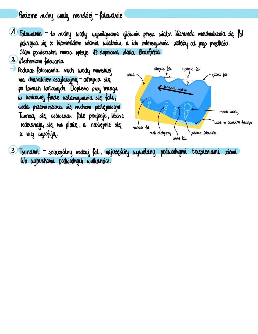 # Dynamika mórz i occanów
Pionowe ruchy wody morskiej
Do pionowych Nuchów wody morskiej zalicza się plywy, upwelling i downwelling.
A Plyw