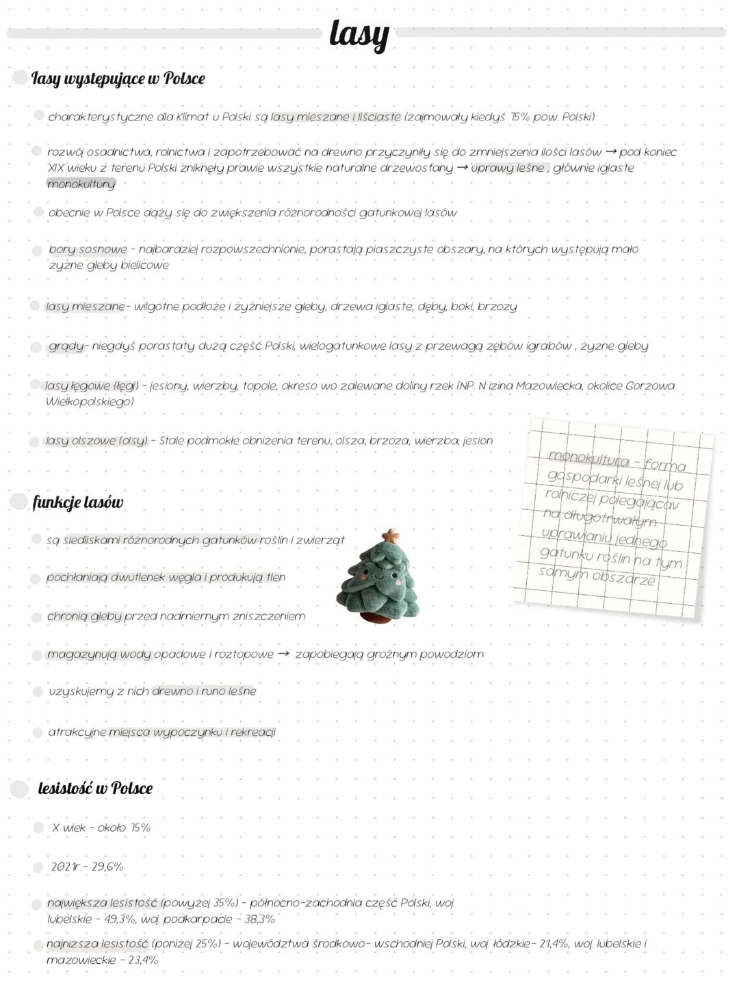 lasy
lasy występujące w Polsce
charakterystyczne dla Klimat u Polski są lasy mieszane i liściaste (zajmowały kiedyś 15% pow. Polski)
rozwój